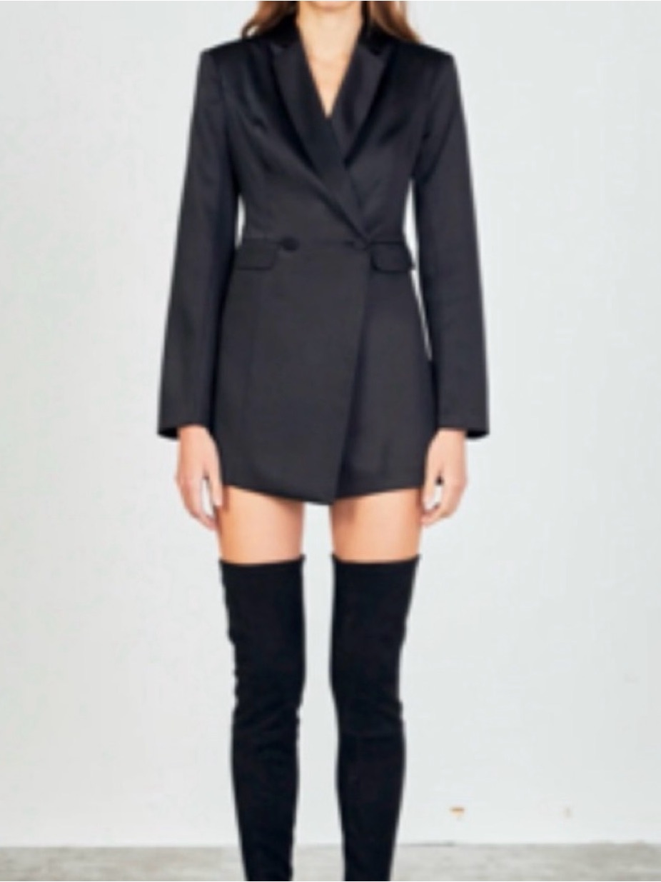 Black Satin Blazer Romper